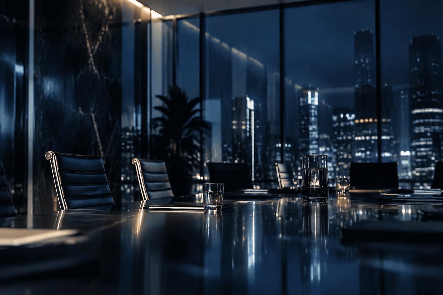 Sala de reunião executiva ao anoitecer